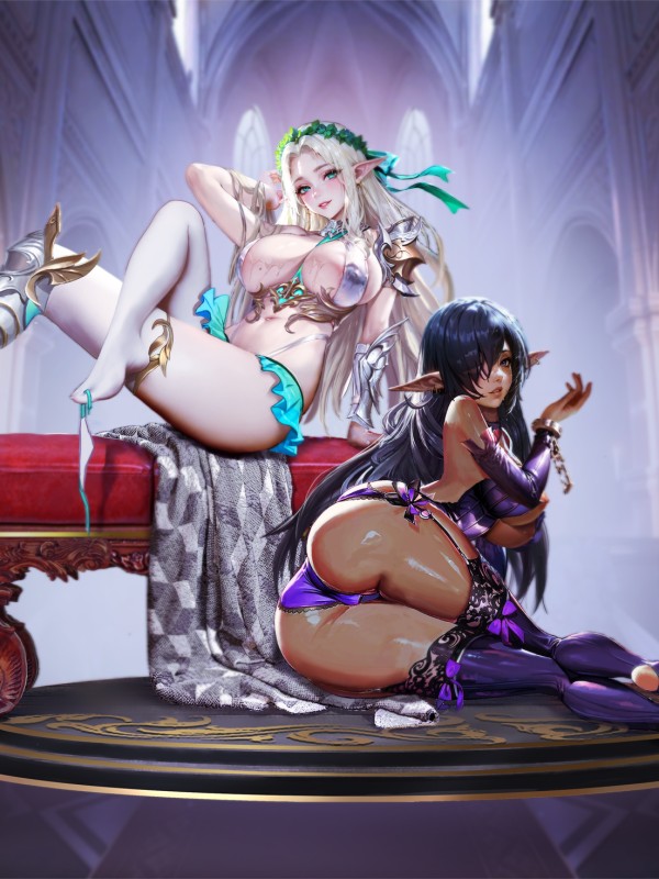 Dragon X POP Studio Twin Series 002 Kuroinu Olga & Elf Celestin Hot Sexy 1/4 Statue
